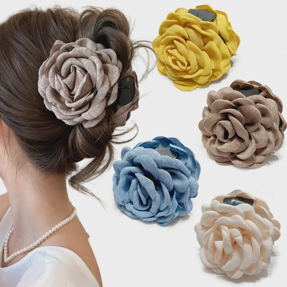 Bloem Haarclip Dames - Katoen Stof Rozen Klip - Medium Maat - Koreaanse Stijl Haarsieraad