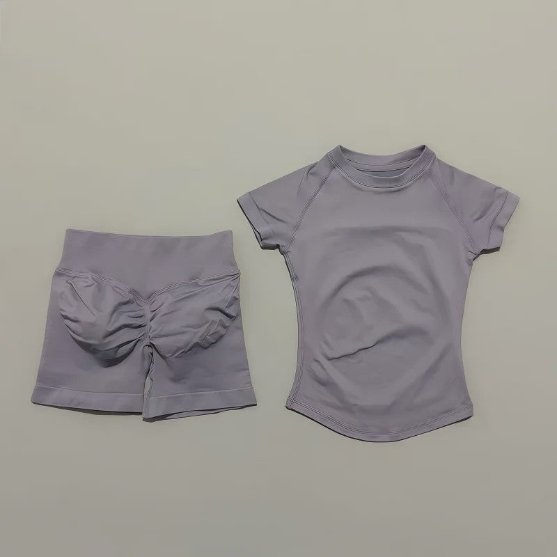 Seamless Sportset Dames: Yoga Top met Korte Mouw & Fitness Shorts