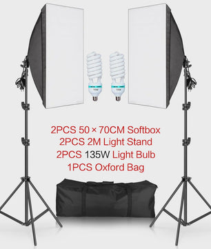Professionele Softbox Verlichtingskit 50x70cm met E27 Lampen en Statief - Fotostudio Apparatuur