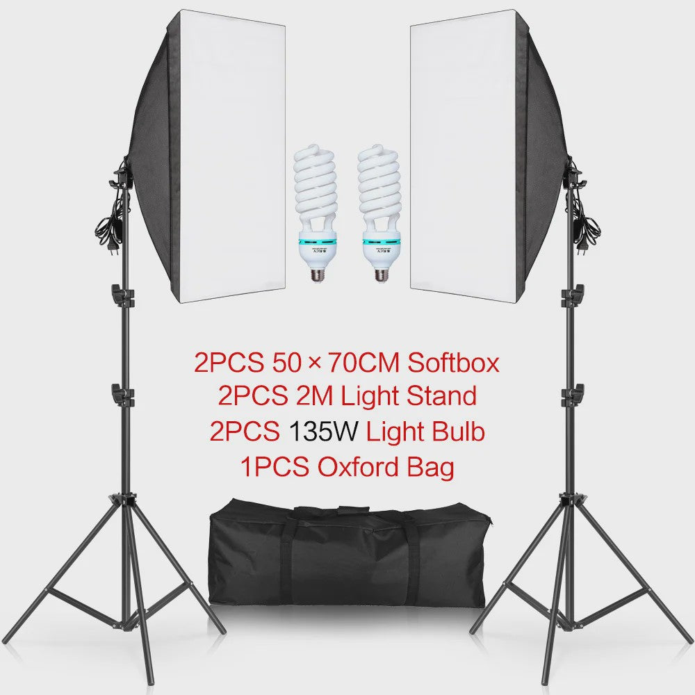 Professionele Softbox Verlichtingskit 50x70cm met E27 Lampen en Statief - Fotostudio Apparatuur