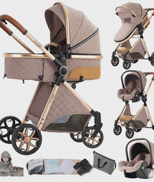 Magic ZC Premium 3-in-1 Baby Reiswieg & Kinderwagen Set - Luxe Beige, Compact, Inclusief Autostoel & Draagmand, Geschikt Vanaf Geboorte