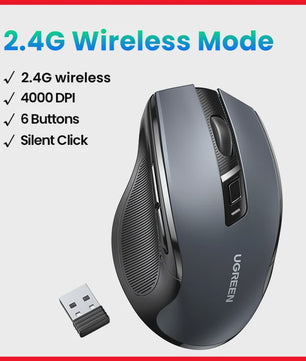 UGREEN Ergonomische Draadloze Muis: Bluetooth 5.0 & 2.4G, 4000 DPI, Stille Knoppen