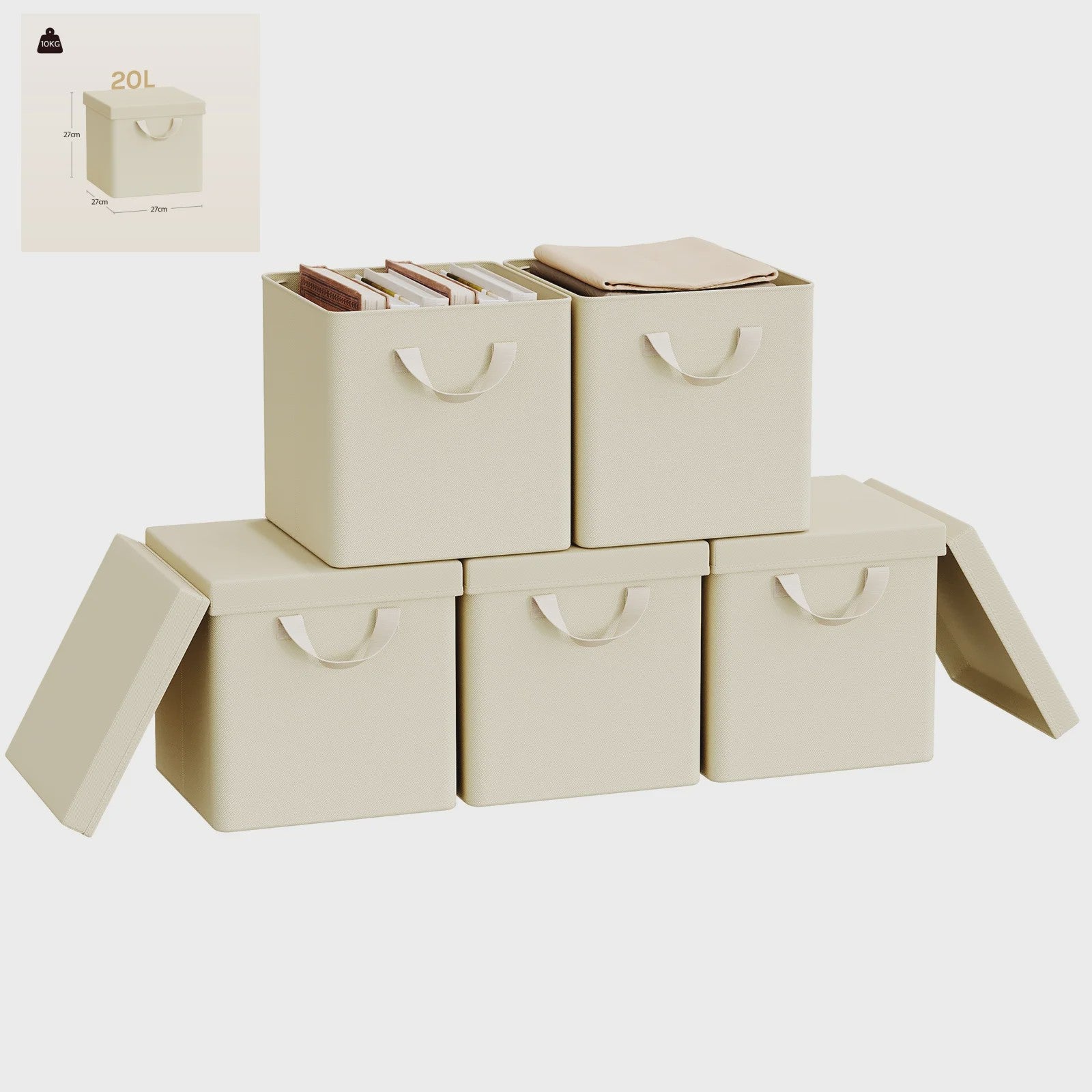 Opvouwbare Opbergbox met Deksel - Set van 3 of 5 - Stoffen Organizer voor Kleding en Speelgoed