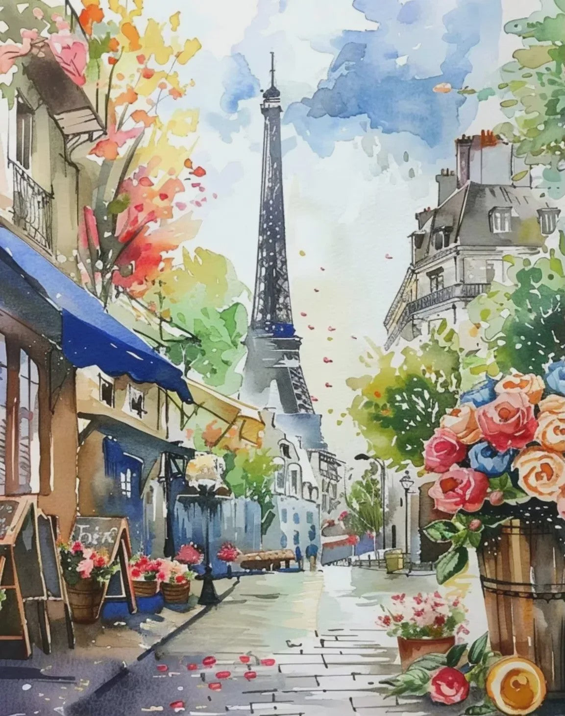 Franse Parijse Stadsgezichten Aquarel Kunst Posters Canvas Prints Wanddecoratie