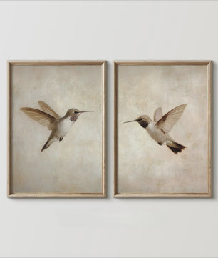 Set van 2 Frameloze Retro Kolibrie Canvas Posters - Landelijke Stijl Wanddecoratie