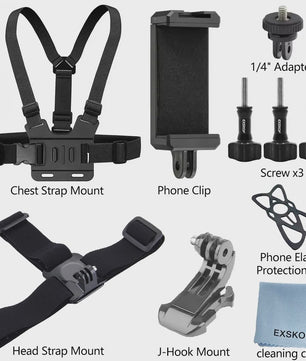 Action Camera Accessoires Kit: Hoofd- en Borstband Mount voor GoPro, Telefoon & meer