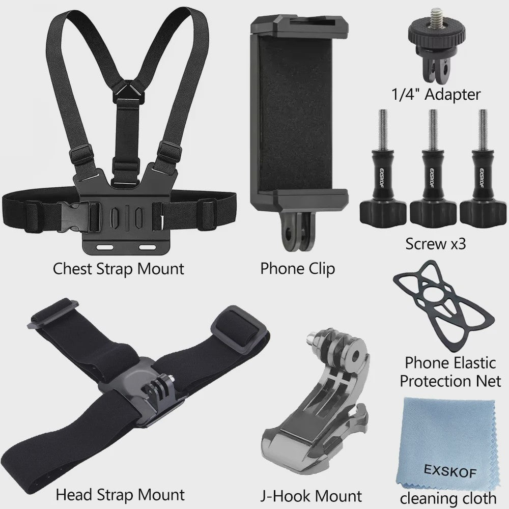 Action Camera Accessoires Kit: Hoofd- en Borstband Mount voor GoPro, Telefoon & meer
