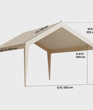 12x20 FT Carport Vervangingsdak - Waterdicht & UV-bestendig Garage Tentzeil met Zijwanden
