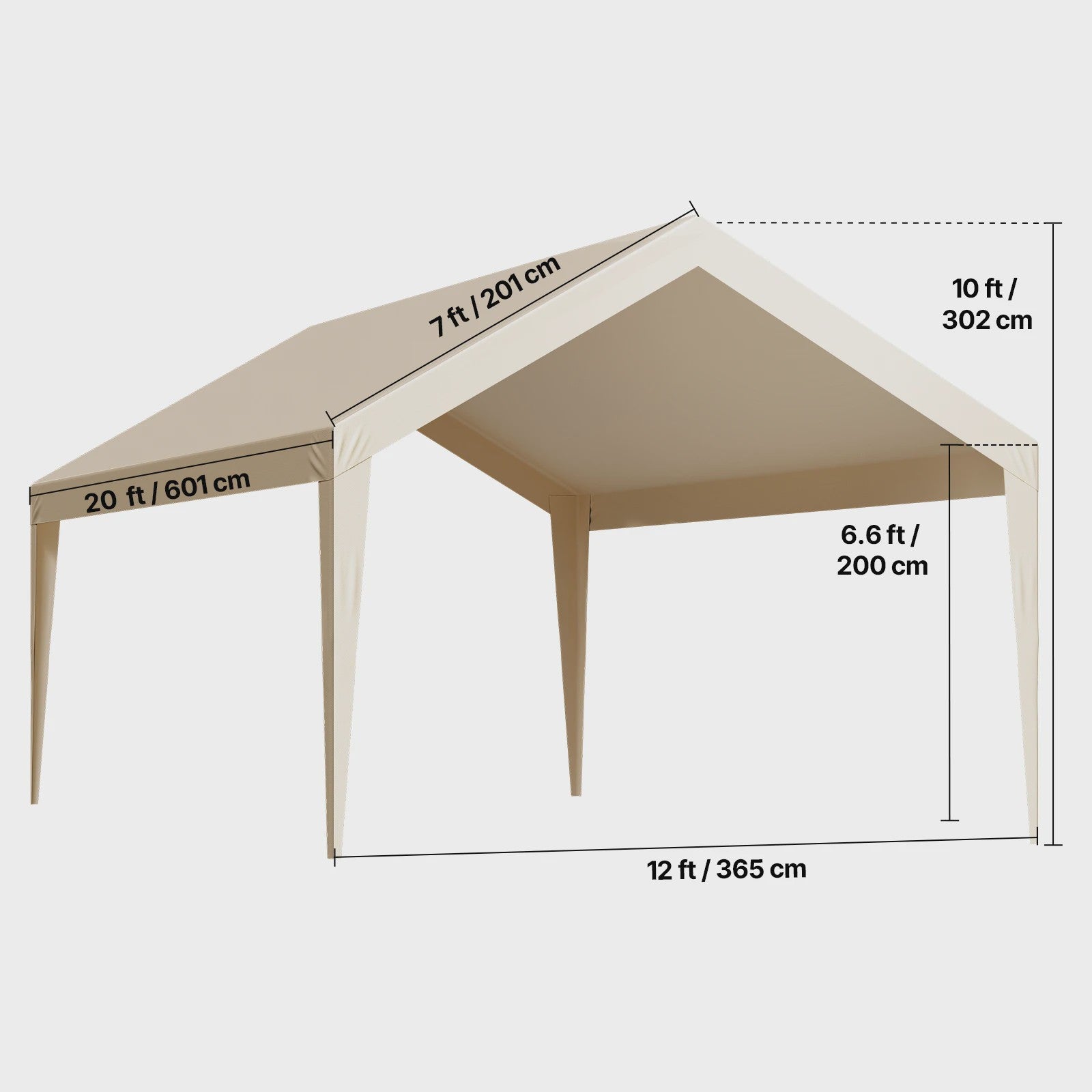 12x20 FT Carport Vervangingsdak - Waterdicht & UV-bestendig Garage Tentzeil met Zijwanden