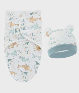 Baby Swaddle & Muts Set - Katoen, Verstelbaar, Cartoon Print, 0-6 Maanden