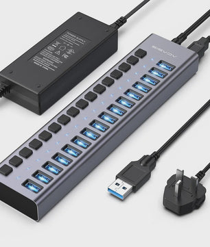 Acasis 16-Poorts USB Hub 10Gbps met Individuele Schakelaars & Snelle Data Transfer