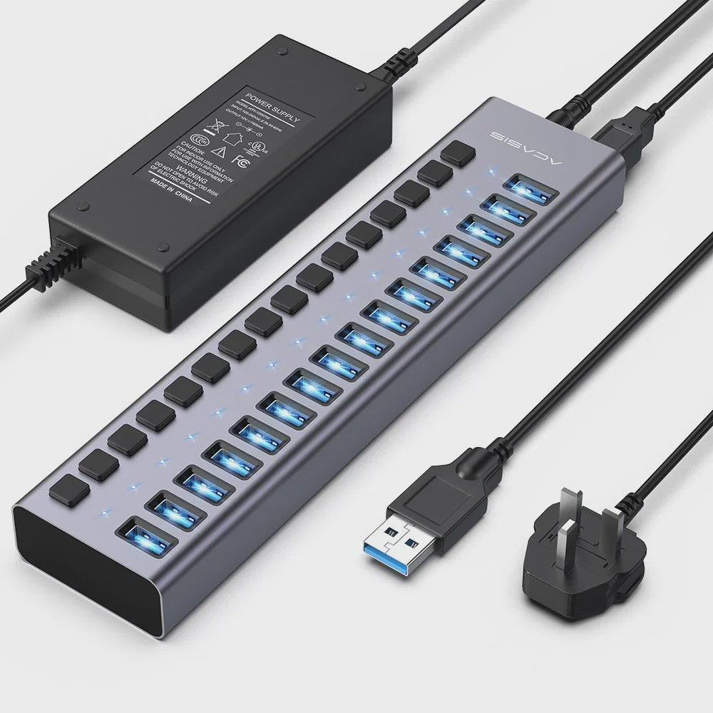 Acasis 16-Poorts USB Hub 10Gbps met Individuele Schakelaars & Snelle Data Transfer