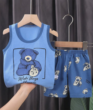 Zomer Set Kinderen: Katoenen Mouwloos Vest & Shorts met Leuke Prints