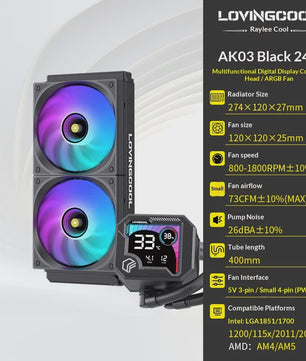 LOVINGCOOL AK Waterkoeler 240/360mm met ARGB, Digitaal Display & Abyss Mirror
