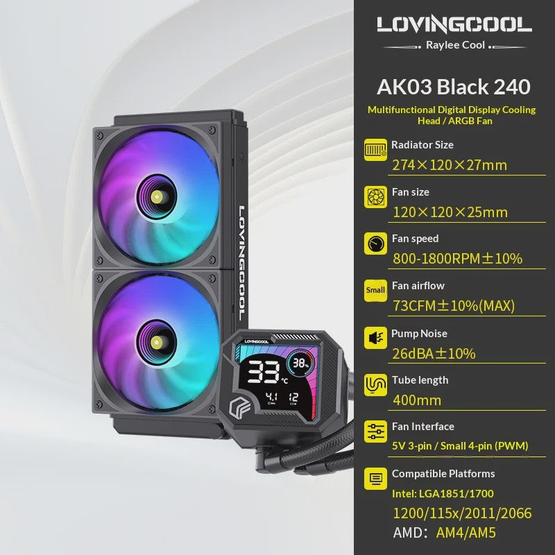 LOVINGCOOL AK Waterkoeler 240/360mm met ARGB, Digitaal Display & Abyss Mirror
