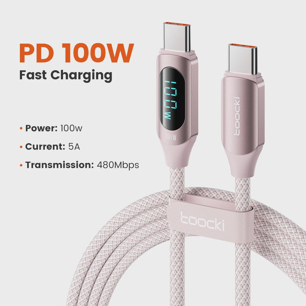 Toocki USB-C naar USB-C Kabel 100W PD Fast Charging met Digitaal Display