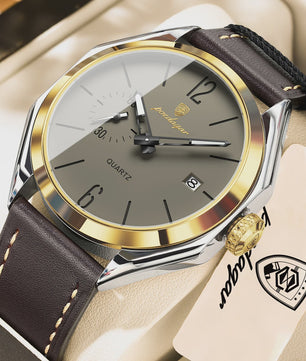 POEDAGAR Herenhorloge Leer - Zakelijk & Casual Kwarts Horloge met Datum & Waterdicht
