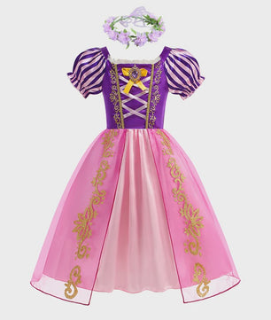 Prinsessenjurk Rapunzel voor Meisjes - Paars met Pofmouwen | Verkleedjurk & Feestjurk