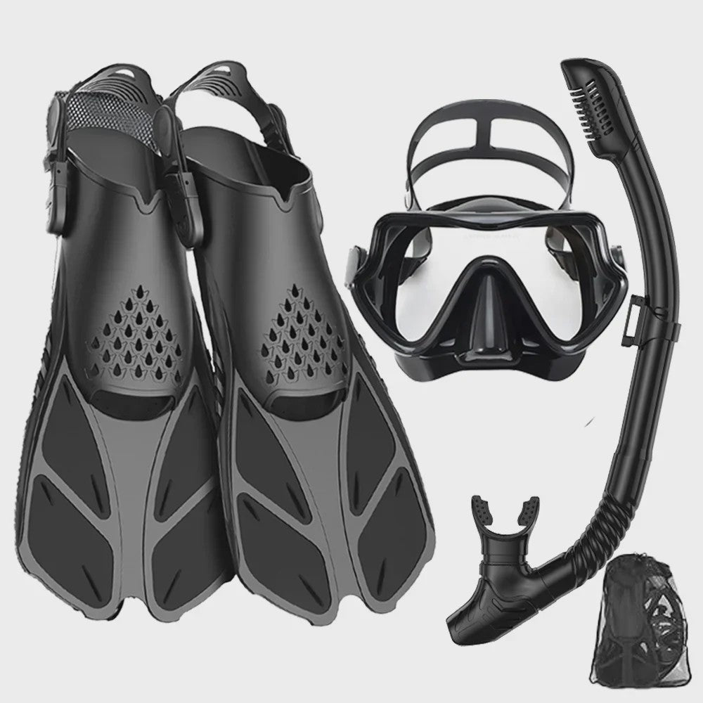 Compleet Snorkel Set voor Volwassenen: Panoramisch Anti-Condens Duikmasker, Droge Snorkel & Verstelbare Zwemvinnen