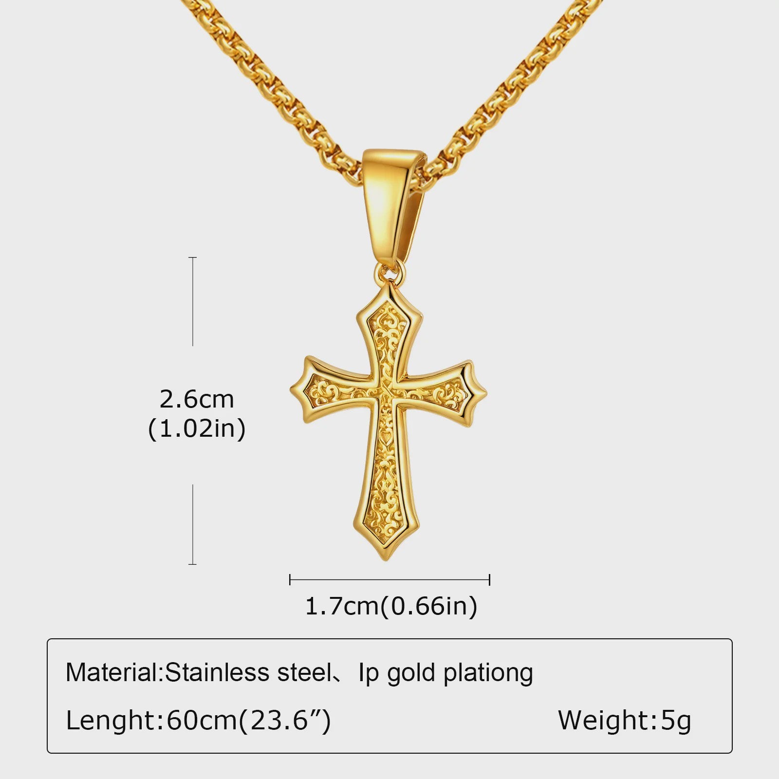 Stijlvolle Gouden Heren Ketting met Kruis Hanger - Roestvrij Staal, Vintage Mode Sieraden