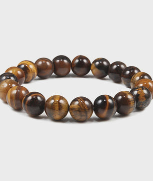 Elastische Charm Armband met Natuursteen Kralen: Lavasteen & Tijgeroog (6/8/10mm) - Voor Dames en Heren