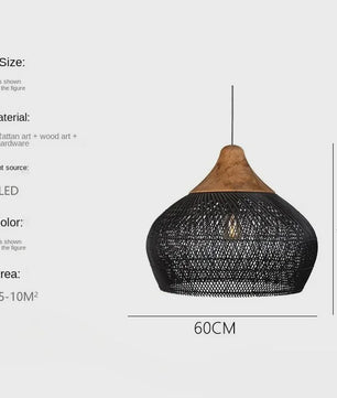60cm Wabi Sabi Rotan Hanglamp - Japanse Retro Design voor Woonkamer & Eetkamer