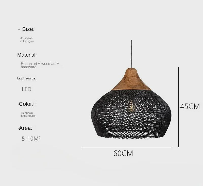 60cm Wabi Sabi Rotan Hanglamp - Japanse Retro Design voor Woonkamer & Eetkamer