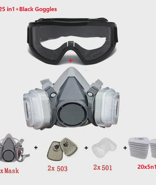 Half Gelaat Stofmasker Set met 503 Deeltjesfilters en Veiligheidsbril - Ideaal voor Industrie, Verfspuiten en Slijpen