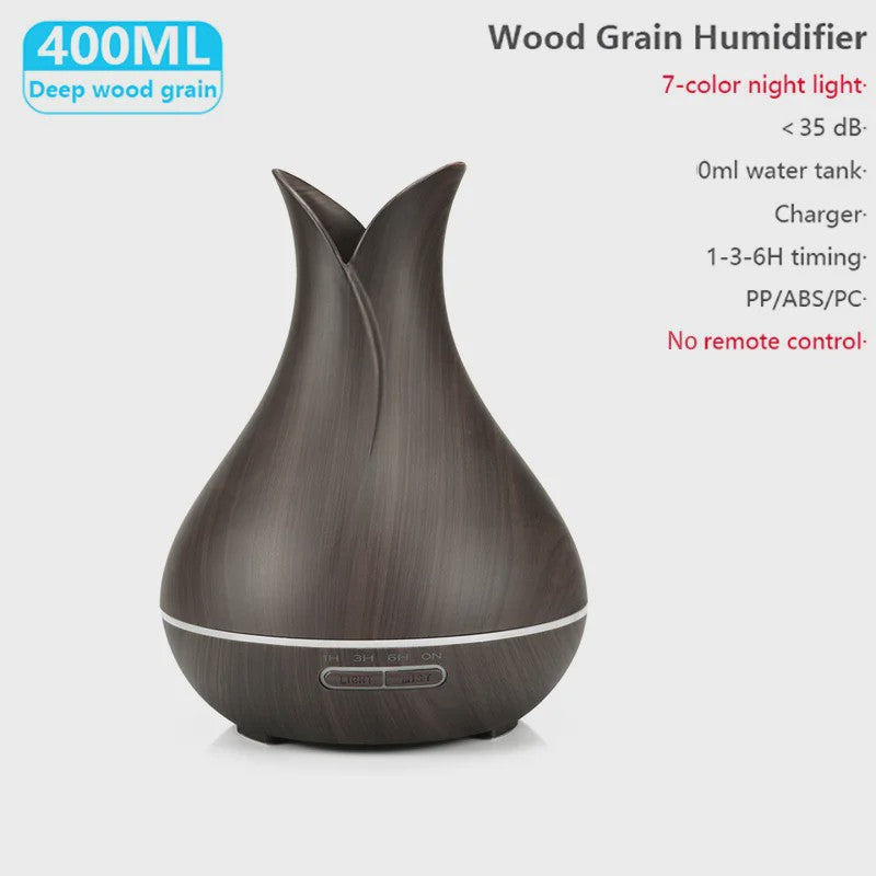 Aroma Diffuser met Houtnerf Design, 7 Kleuren LED en Afstandsbediening