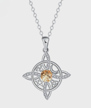 Mystieke Wicca Knoop Ketting met Kristal en Geboortesteen - Ster Maan Amulet