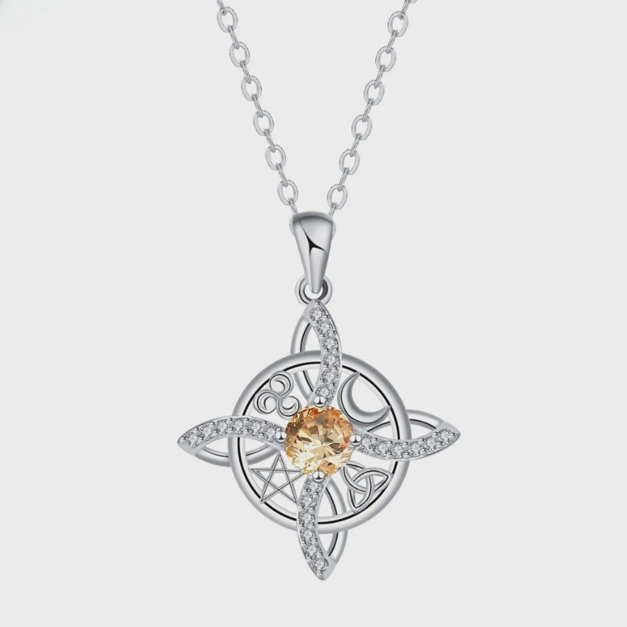 Mystieke Wicca Knoop Ketting met Kristal en Geboortesteen - Ster Maan Amulet