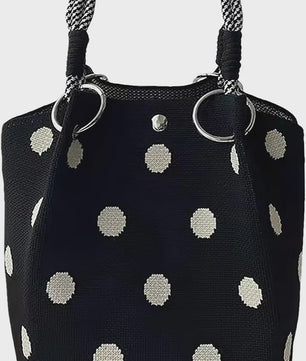 Mini Gebreide Bucket Bag Dames - Kleurrijk Colorblock Polstasje met Afneembare Handgreep