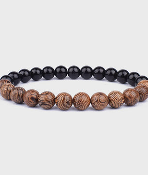Natuursteen Armband Heren Dames - Lava & Hout Kralen 8mm