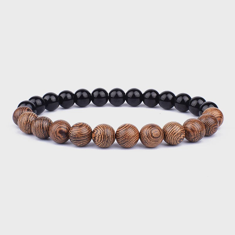 Natuursteen Armband Heren Dames - Lava & Hout Kralen 8mm