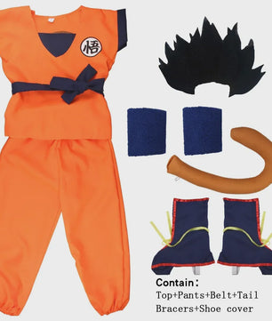 Son Goku Kinderkostuum met Pruik en Staart - Anime Cosplay Feestkostuum