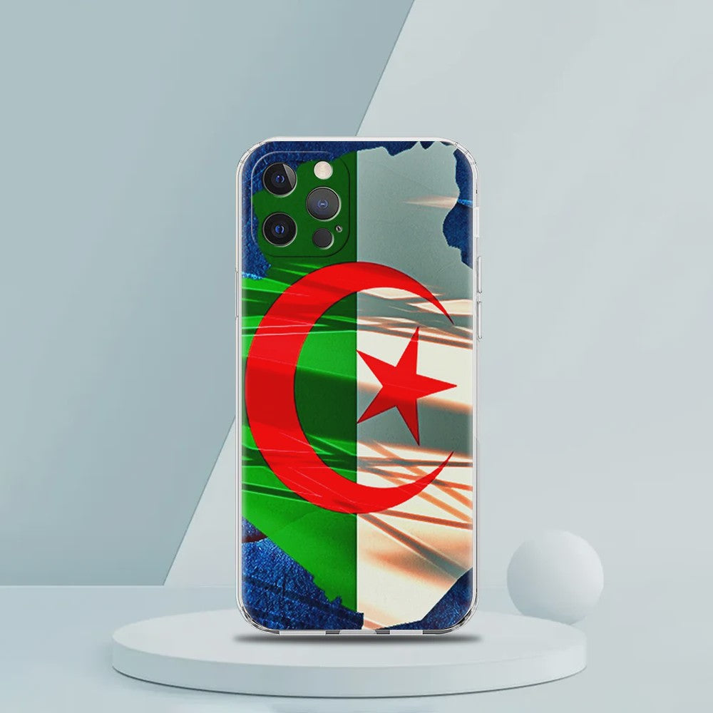 Transparante TPU Hoesje met Algerijnse Vlag - Schokbestendig voor iPhone (Diverse Modellen)