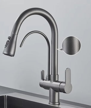 Mat Zwarte Keukenmengkraan met Uittrekbare Sproeikop & Waterfilter Functie - 360° Draaibaar
