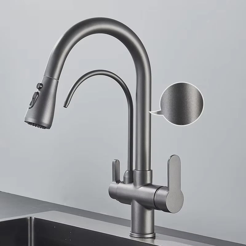 Mat Zwarte Keukenmengkraan met Uittrekbare Sproeikop & Waterfilter Functie - 360° Draaibaar