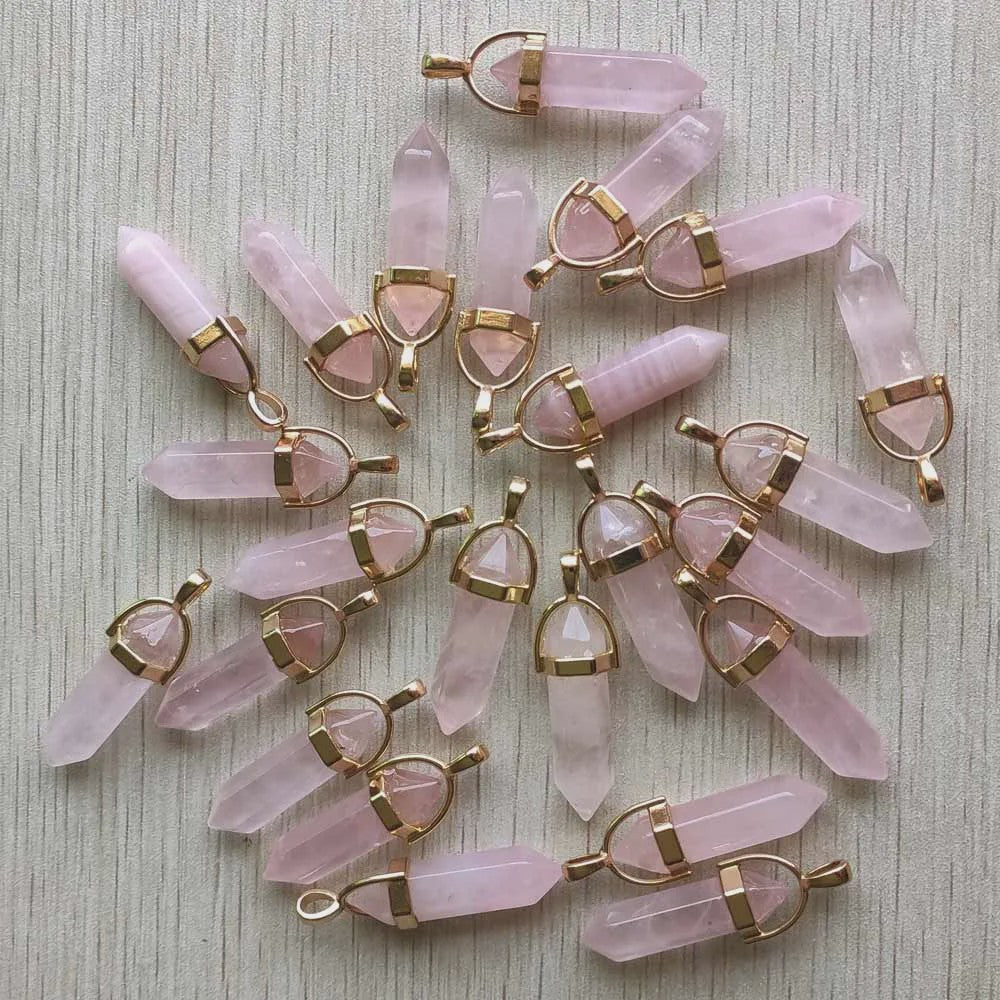 Natuurlijke Groene Aventurijn Kristal Pilaren Hangers - 24 Stuks Set voor Sieraden Maken