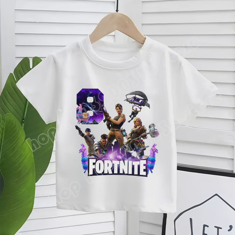 Fortnite Kinder T-shirt met Verjaardagsnummer - Zomer Kleding voor Jongens & Meisjes