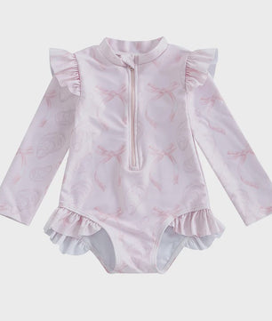 Zomerse Baby Meisjes Zwempak met Bloemenprint, Lange Mouwen en Ruches