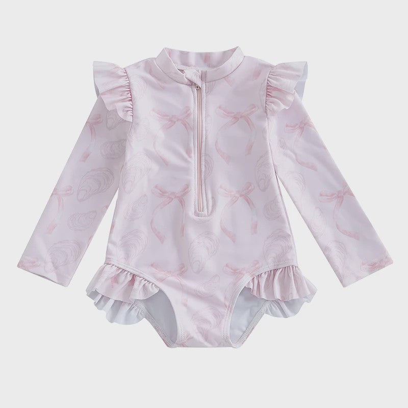 Zomerse Baby Meisjes Zwempak met Bloemenprint, Lange Mouwen en Ruches