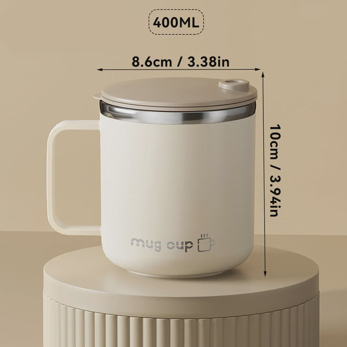Geïsoleerde Koffiemok met Deksel - 400ML Dubbelwandig RVS Drinkbeker