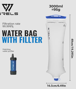 WRELS Opvouwbare Waterfilter Zak - Outdoor Waterzuivering, BPA-Vrij, Ideaal voor Survival