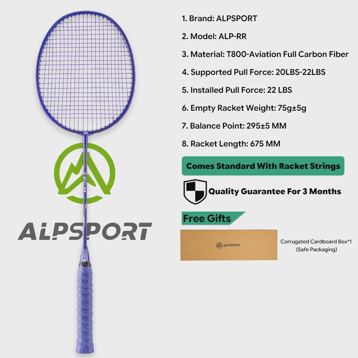 ALPSPORT RR Carbon Fiber Badminton Racket Set (2 stuks) - Offensief, 26LBS, Inclusief Tas & Shuttlecock - Ideaal voor Tieners
