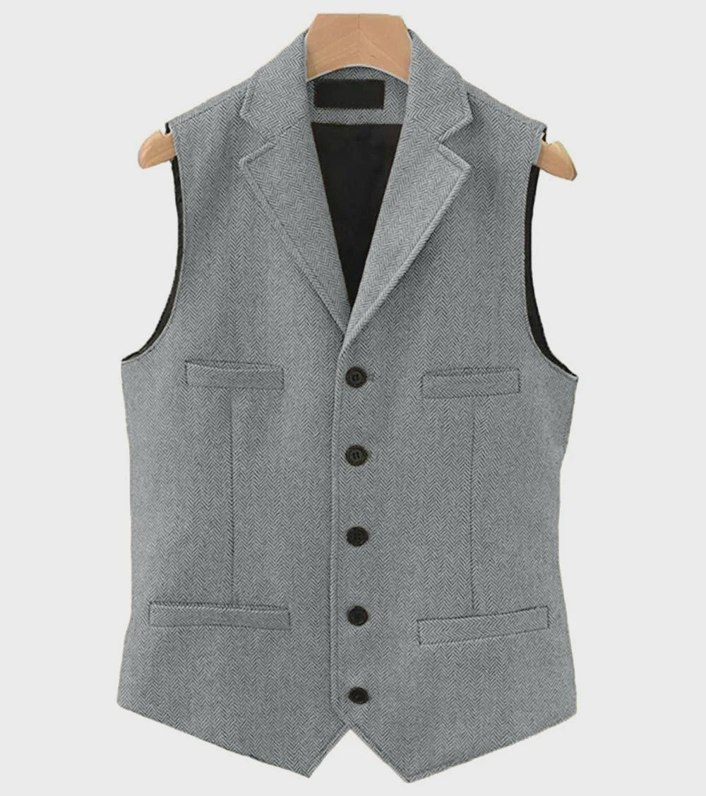 Herentrui Gilet Wol Tweed Visgraat Bruin - Klassiek Gilet voor Bruiloft & Feest