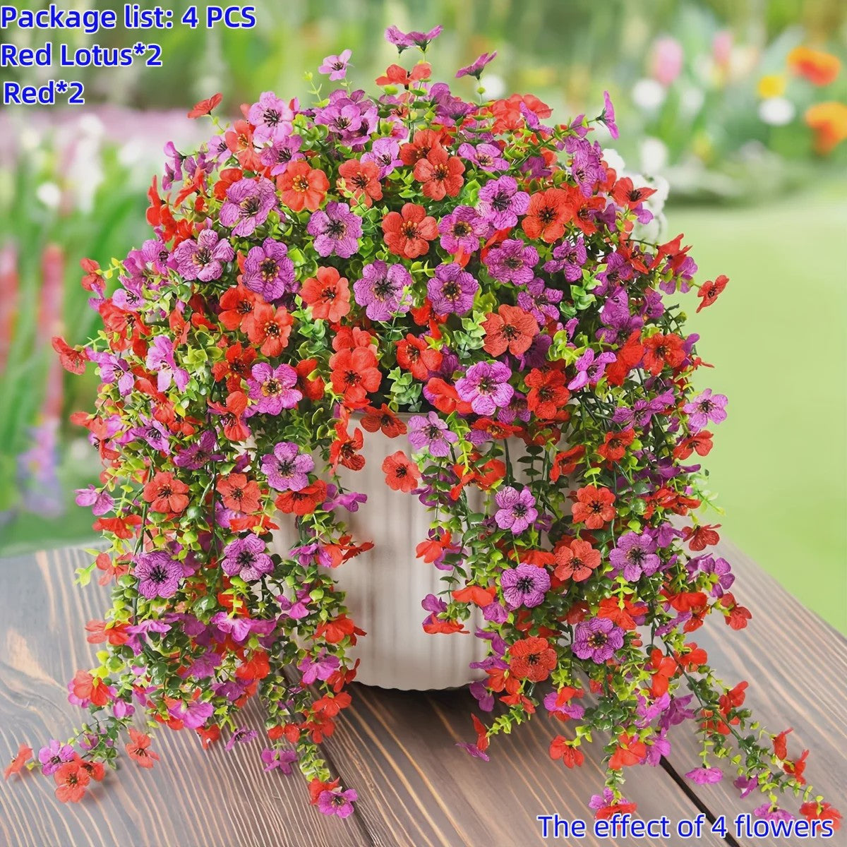 4x Kunst Hangplant - Realistische Nepbloemen met Kleurrijke Bloemen voor Binnen & Buiten Zomer Decoratie