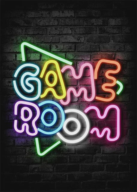 Gaming Neon Canvas Poster: Eat Sleep Game Repeat - Decoratie voor Gamer Kamer