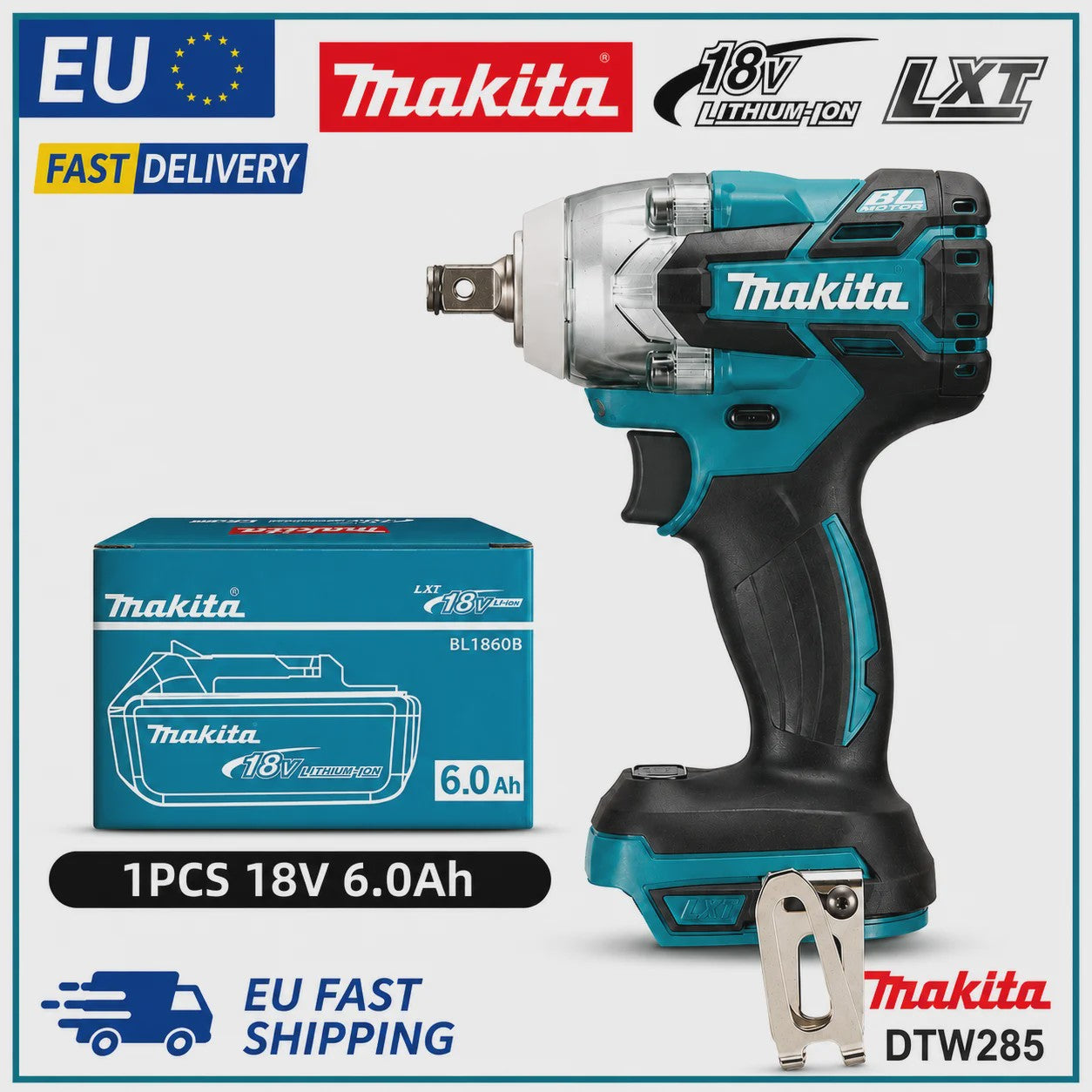 18V Brushless Slagmoersleutel Compatibel met Makita LXT Accu, 320 Nm Draadloos