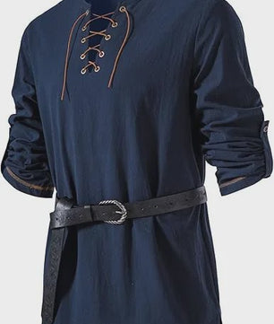 Heren Middeleeuwse Tuniek met Vetersluiting - Renaissance, Viking & Piraat Kostuum Shirt